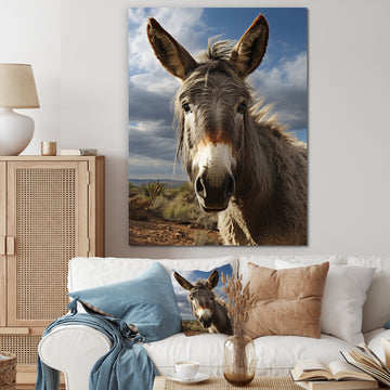 Grey Donkey Portrait Vibrant - Donkey Canvas Wall Art